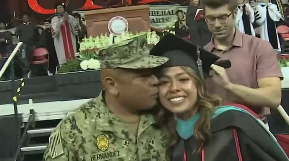 Military father travels more than 30 hours to surprise daughter at graduation ceremony